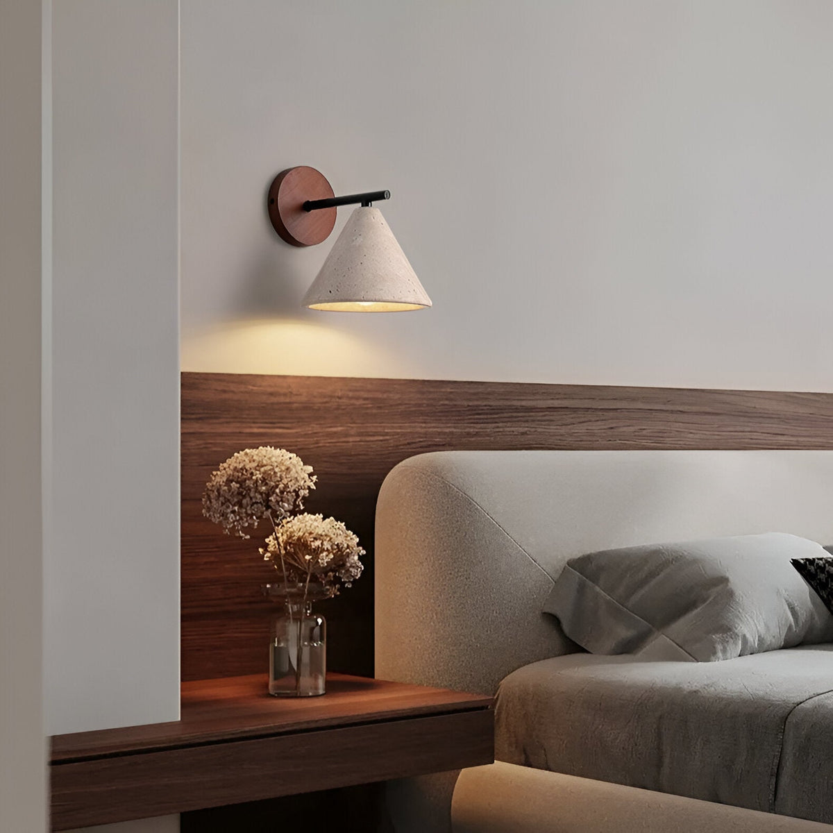 Contemporary Travertine Cone Wall Sconce LED 1-Light