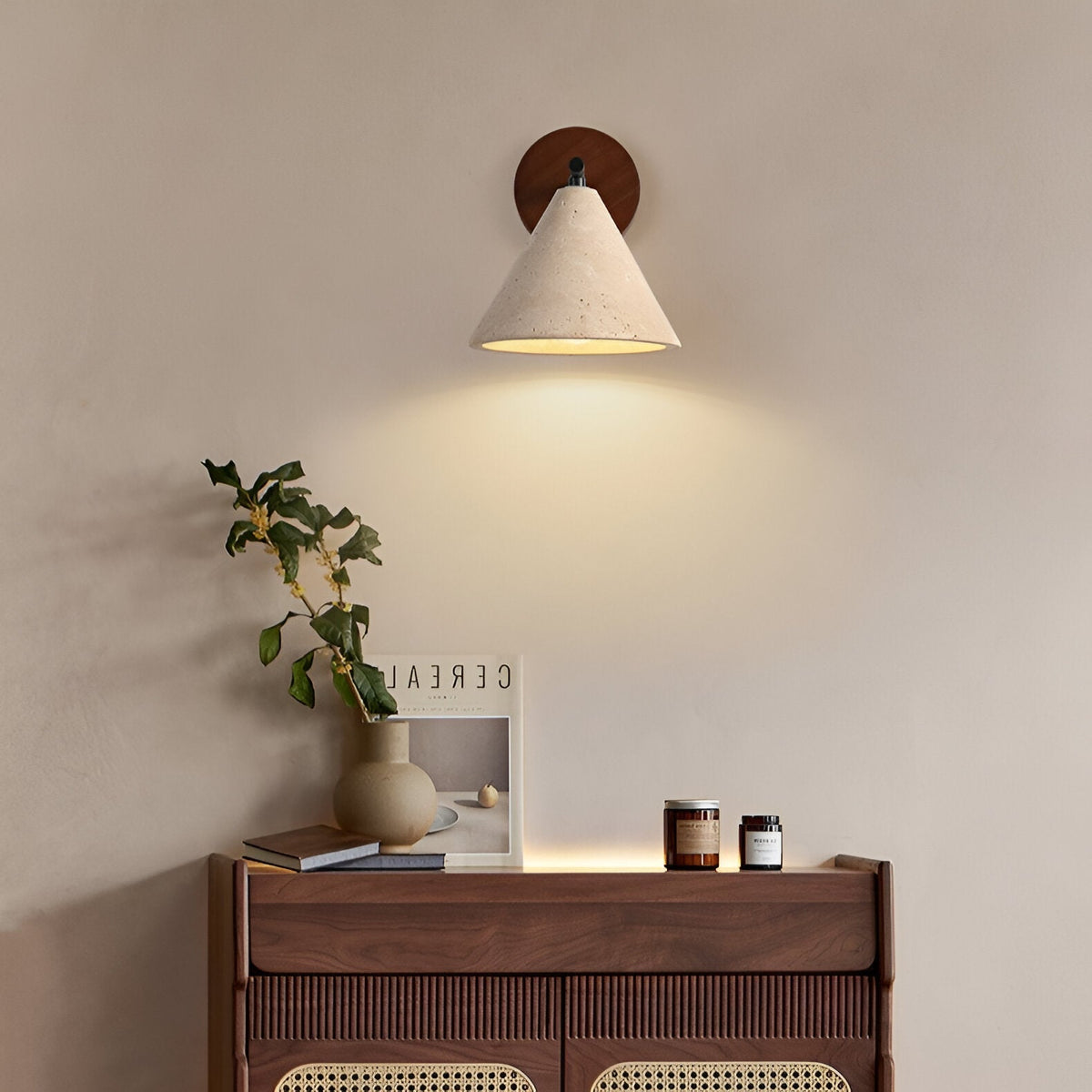 Contemporary Travertine Cone Wall Sconce LED 1-Light