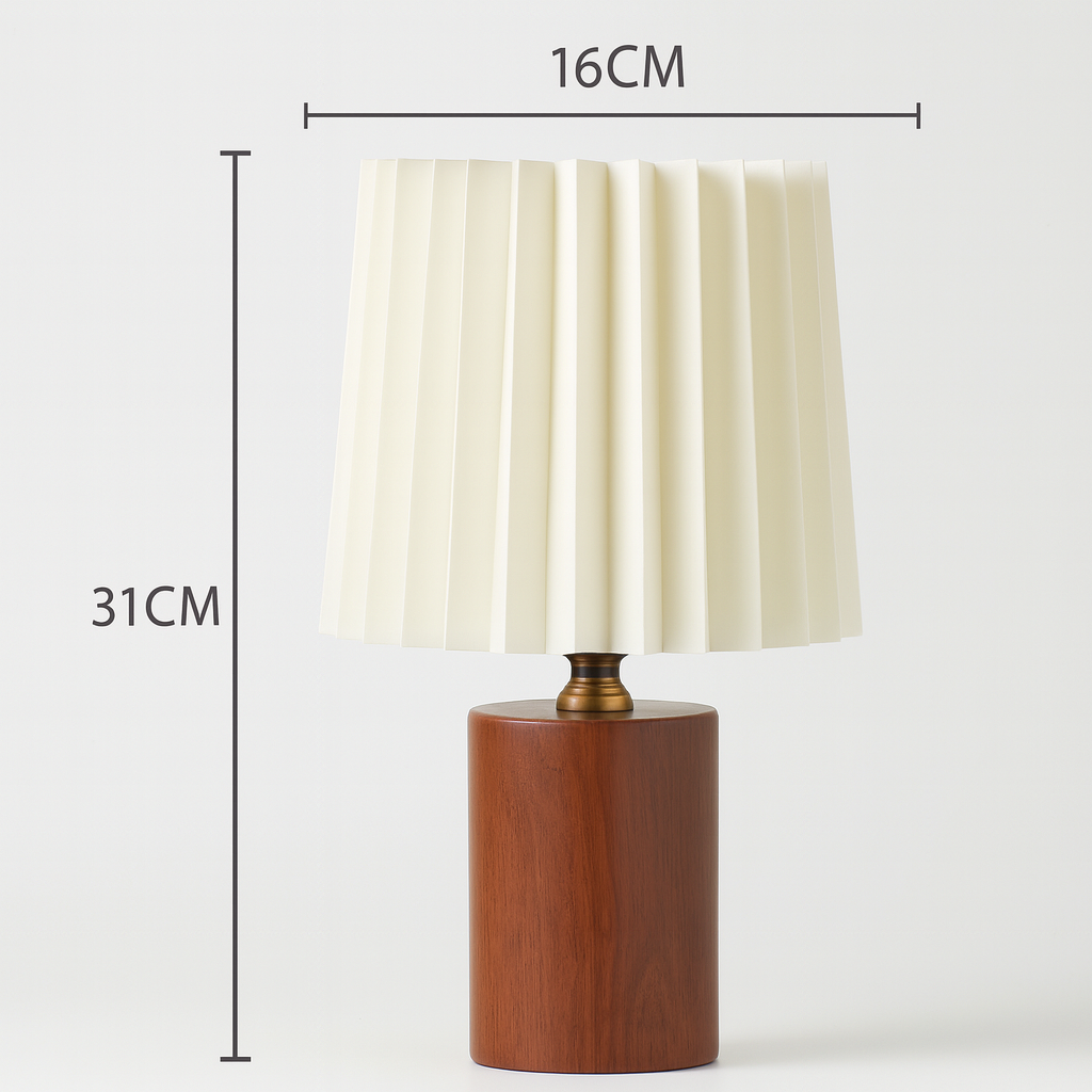 Vintage Korean Pleated Fabric Cylinder LED Table Lamp | 1-Light