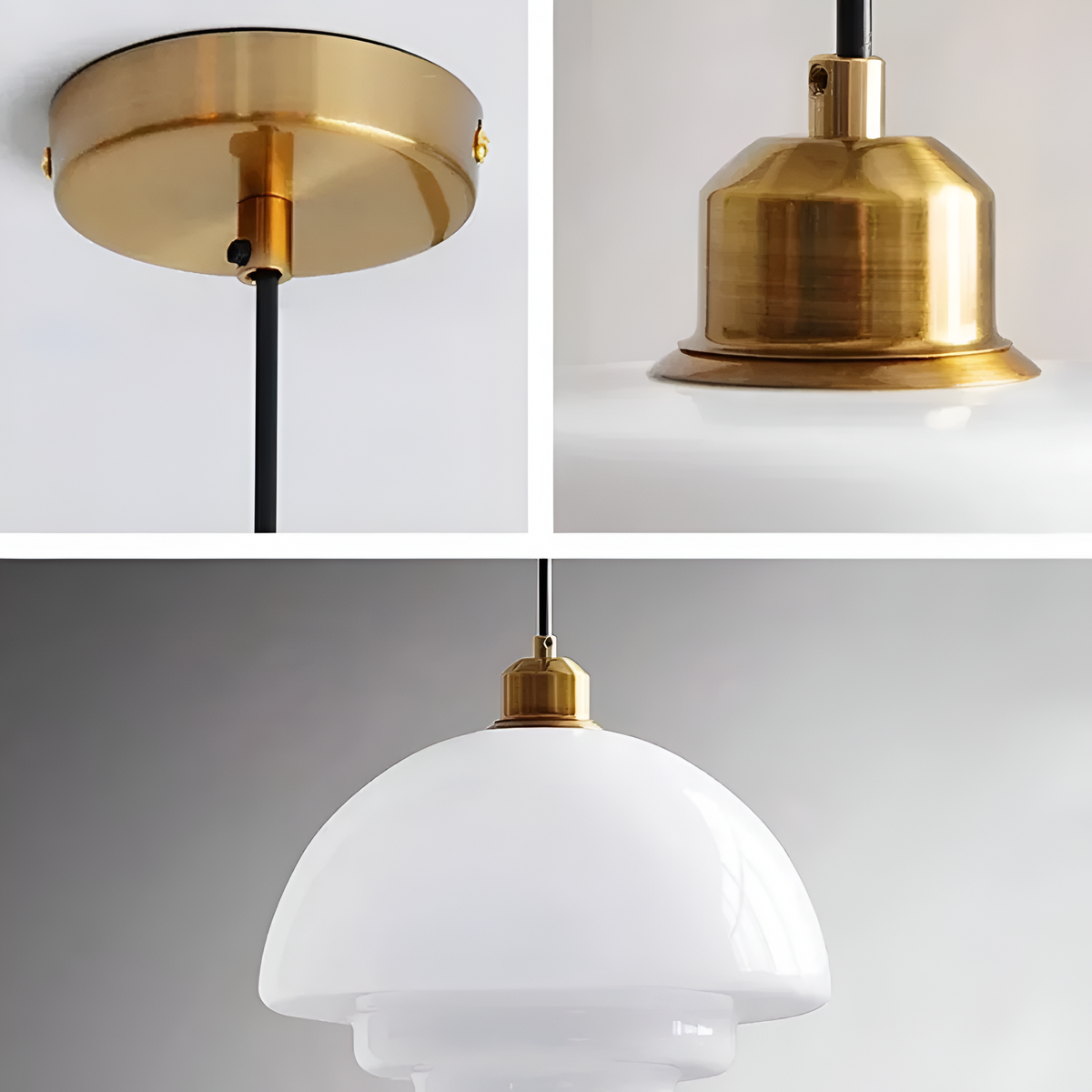 Art Deco Brass Dome Shade Pendant Light 1-Light