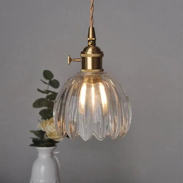 Japandi-Style Glass Flower Pendant 1-Light