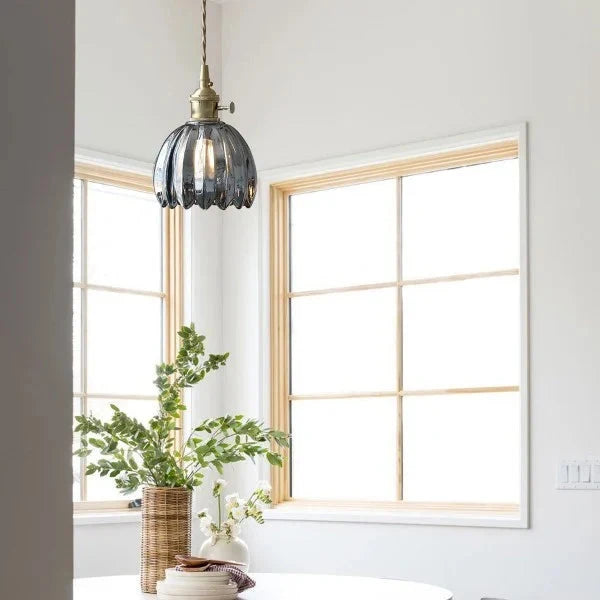 Japandi-Style Glass Flower Pendant 1-Light
