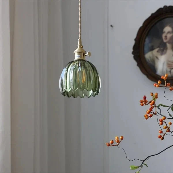 Japandi-Style Glass Flower Pendant 1-Light