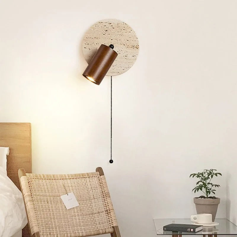 Contemporary Travertine Wood Rotatable Wall Sconce LED 1-Light