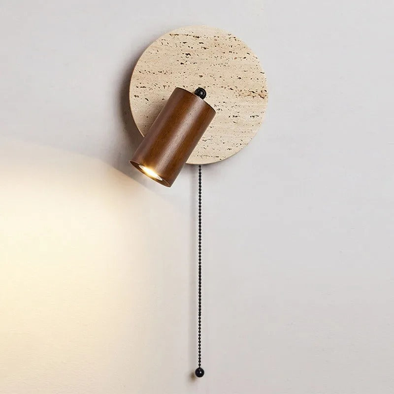 Contemporary Travertine Wood Rotatable Wall Sconce LED 1-Light