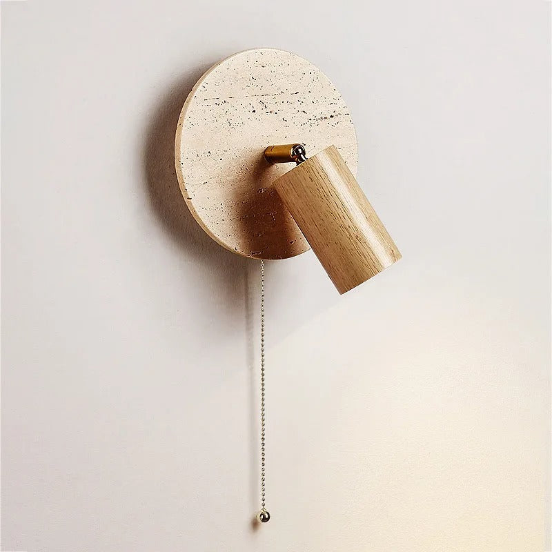 Contemporary Travertine Wood Rotatable Wall Sconce LED 1-Light