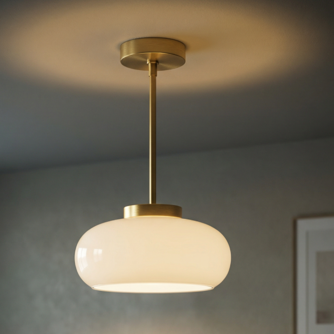 Vintage Glass Brass Canopy Ceiling Light 1-Light
