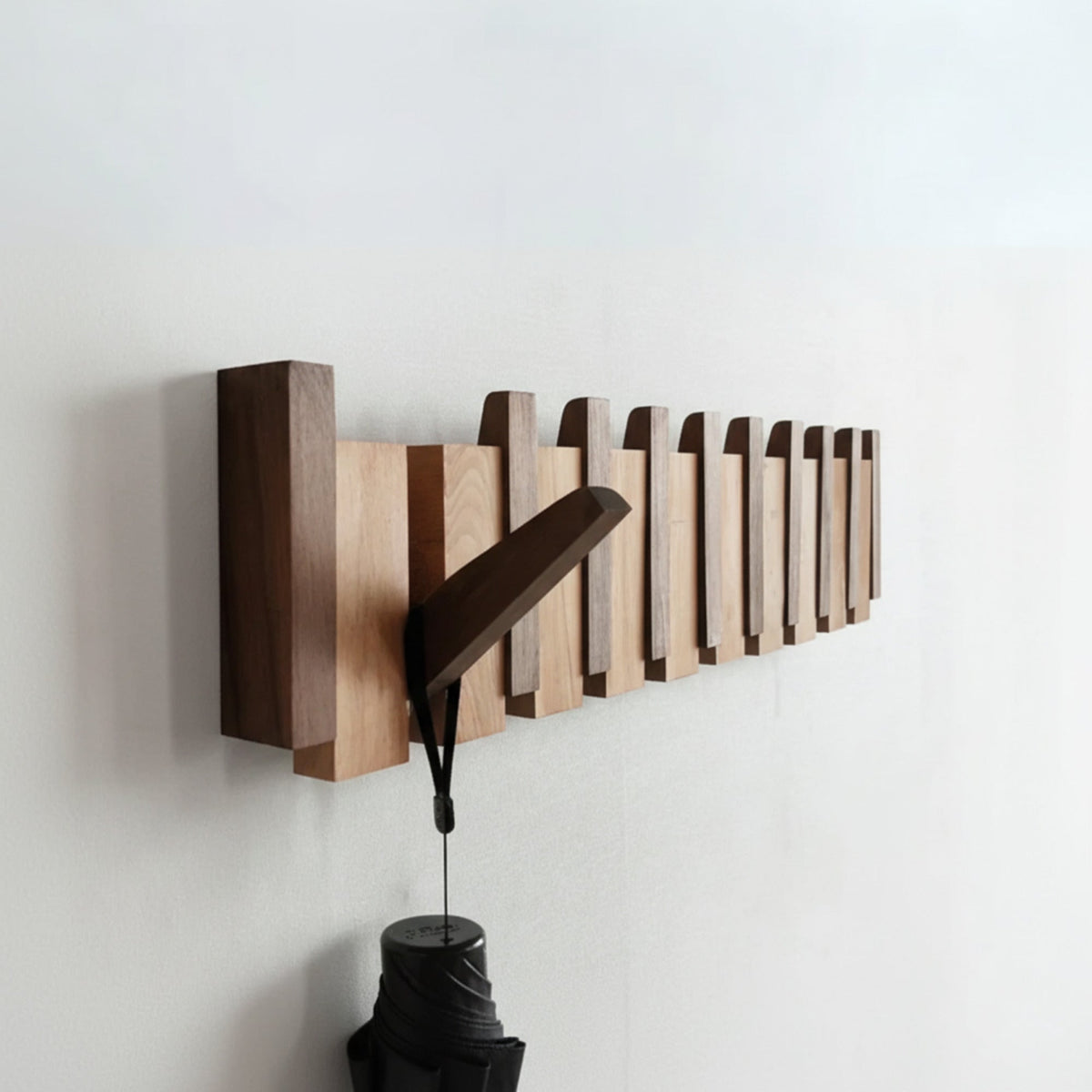 Wall Mounted Coat Rack With Retractable Two-Tone Wooden Finish