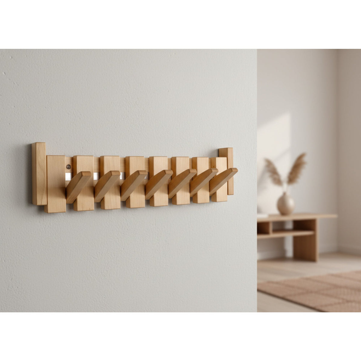 Wall Mounted Coat Rack With Retractable Two-Tone Wooden Finish