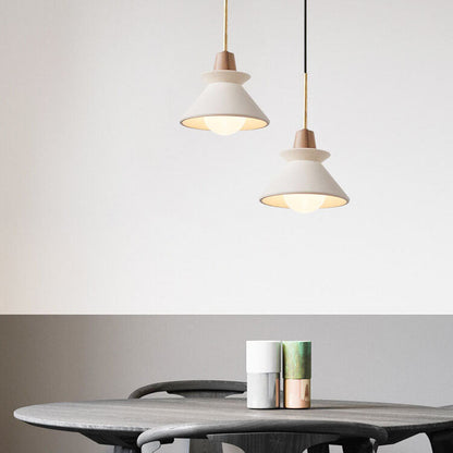 Scandinavian Cement and Wood Tapered Pendant Light | 1-Light