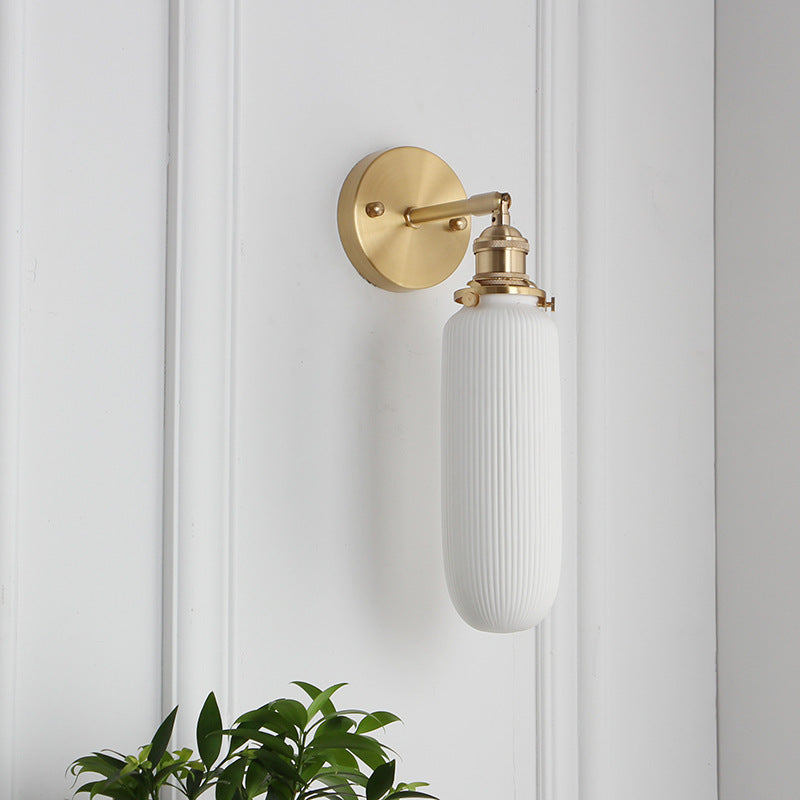 Japanese Brass Pleated Glass Wall Light | 1-Light