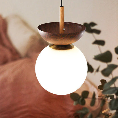 Scandinavian Wood Glass Globe 1-Light Ceiling Light