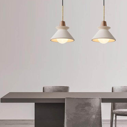 Scandinavian Cement and Wood Tapered Pendant Light | 1-Light