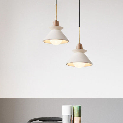 Scandinavian Cement and Wood Tapered Pendant Light | 1-Light