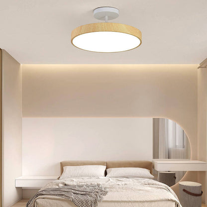 Japandi-Style Wood Round LED Semi-Flush Mount Ceiling Light
