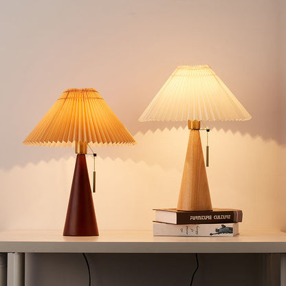 Japandi-Style Minimalist Wooden Pleated Fabric LED Table Lamp 1-Light