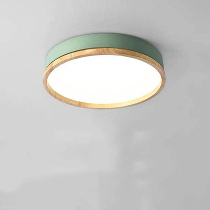 Scandinavian Wood Round LED Flush Ceiling Light | 1-Light