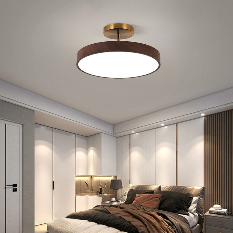 Japandi-Style Wood Round LED Semi-Flush Mount Ceiling Light