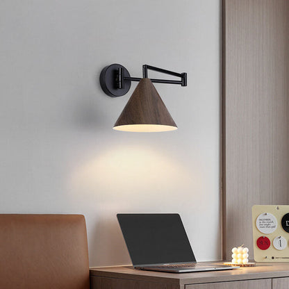 Nordic Wood Cone 1-Light Swing Arm Wall Sconce