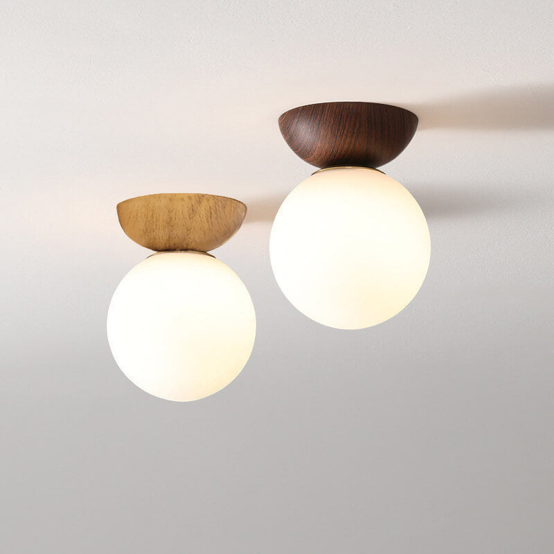 Scandinavian Wood Glass Globe 1-Light Ceiling Light