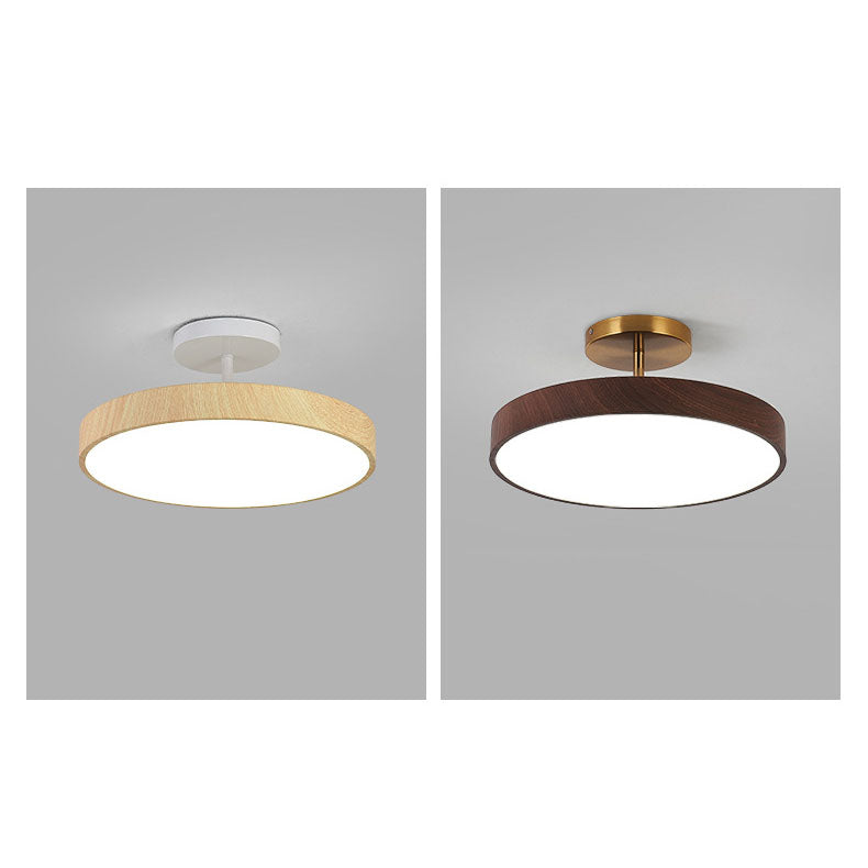 Japandi-Style Wood Round LED Semi-Flush Mount Ceiling Light