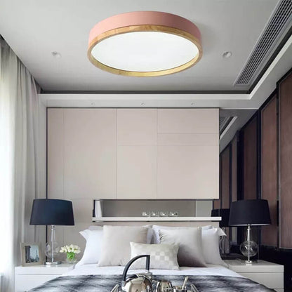 Scandinavian Wood Round LED Flush Ceiling Light | 1-Light