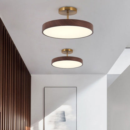 Japandi-Style Wood Round LED Semi-Flush Mount Ceiling Light