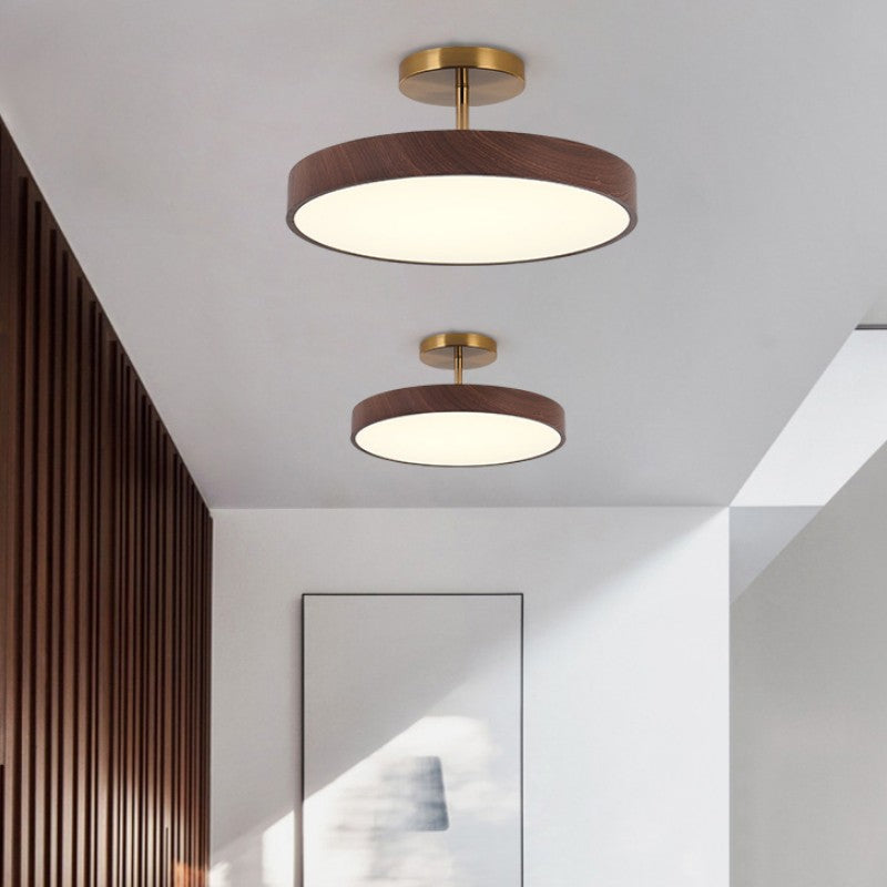 Japandi-Style Wood Round LED Semi-Flush Mount Ceiling Light