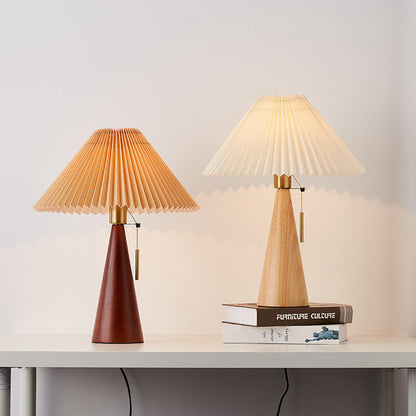 Japandi-Style Minimalist Wooden Pleated Fabric LED Table Lamp 1-Light