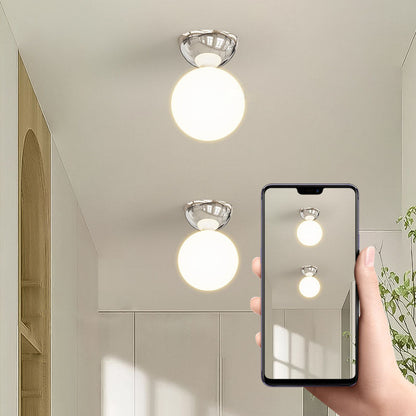 Scandinavian Glass Globe Semi-Flush Ceiling Light | 1-Light