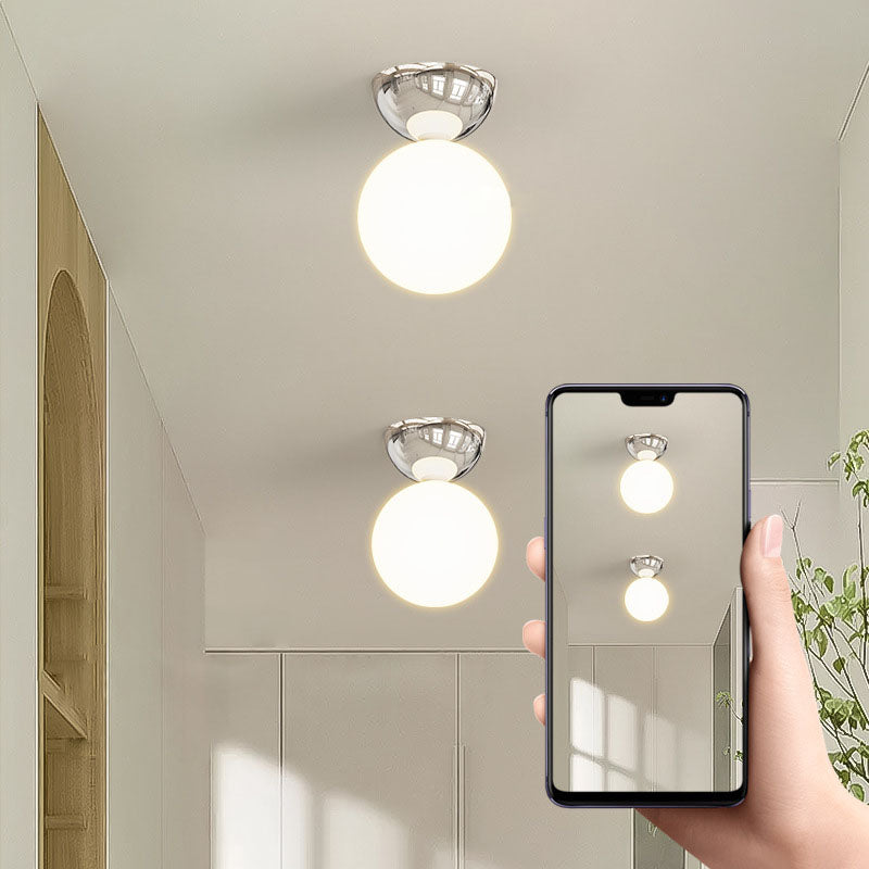 Scandinavian Glass Globe Semi-Flush Ceiling Light | 1-Light