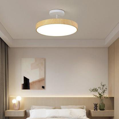 Japandi-Style Wood Round LED Semi-Flush Mount Ceiling Light