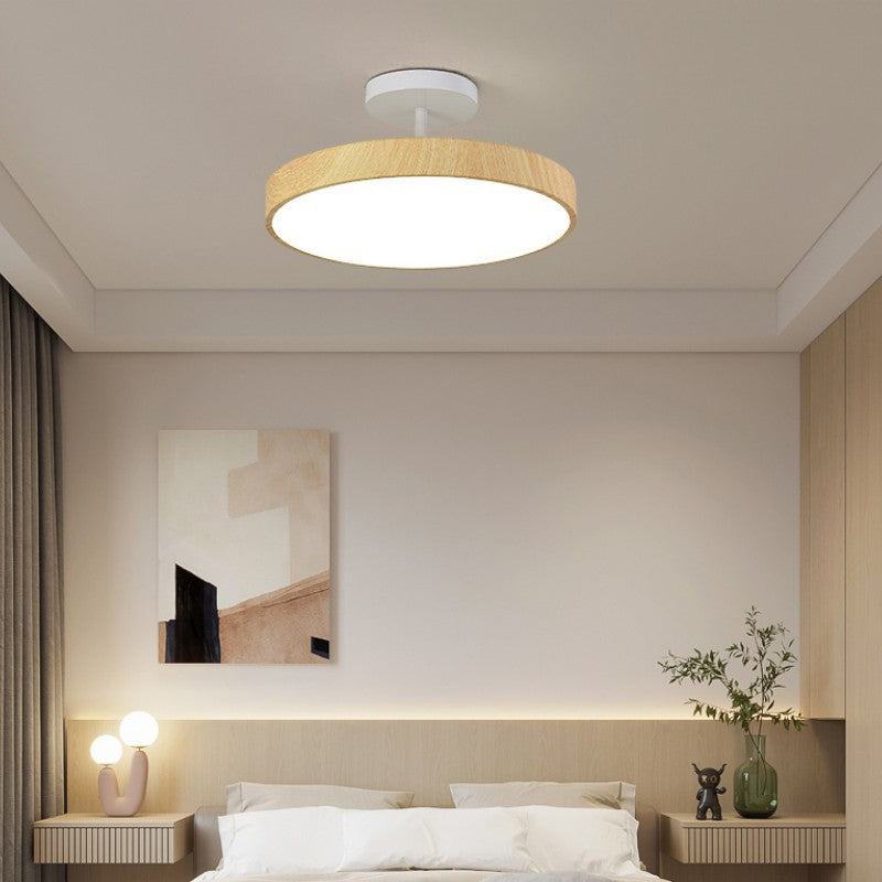 Japandi-Style Wood Round LED Semi-Flush Mount Ceiling Light