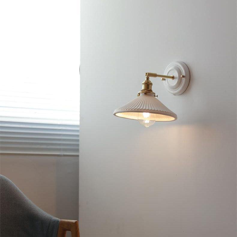 Vintage Japanese Ceramic Brass 1-Light Wall Light