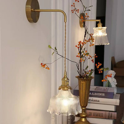 Scandinavian Brass & Green Glass Flower Wall Light | 1-Light