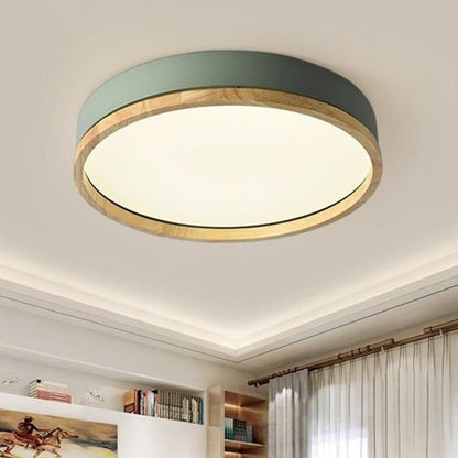 Scandinavian Wood Round LED Flush Ceiling Light | 1-Light