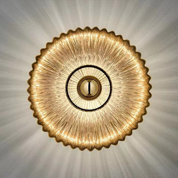 Scandinavian Vintage Ribbed Glass Round LED Wall Sconce | 1-Light