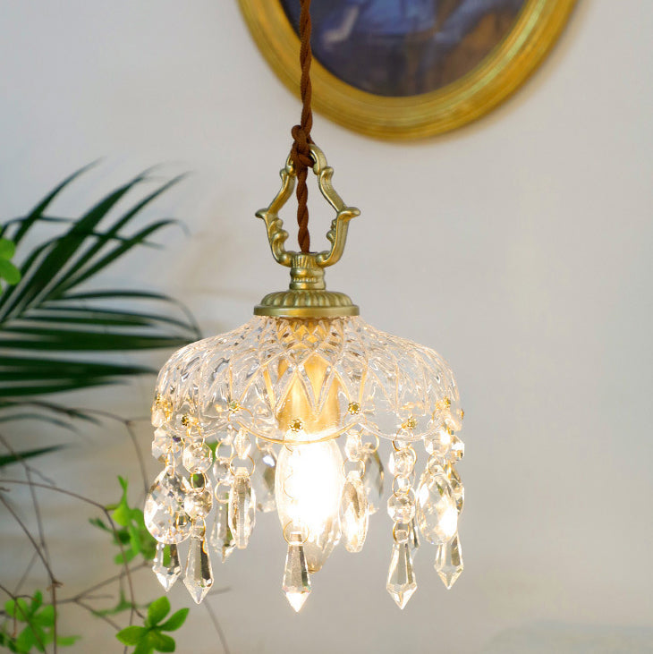 Vintage Copper Crystal Floral Pendant Light | 1-Light