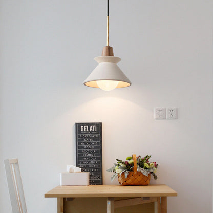 Scandinavian Cement and Wood Tapered Pendant Light | 1-Light
