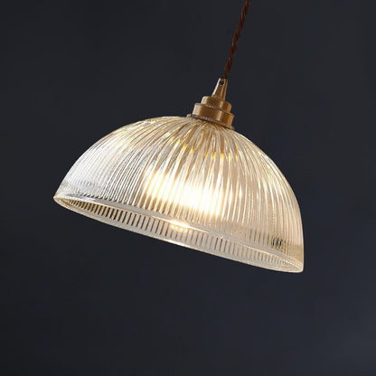 Contemporary Ribbed Clear Glass Dome Pendant Light | 1-Light