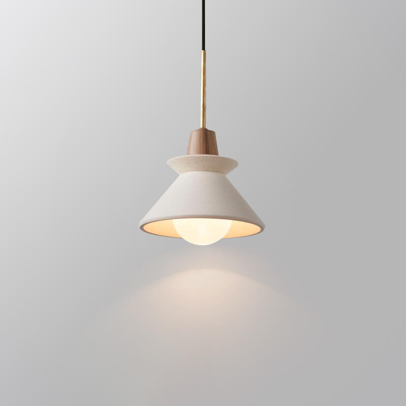 Scandinavian Cement and Wood Tapered Pendant Light | 1-Light