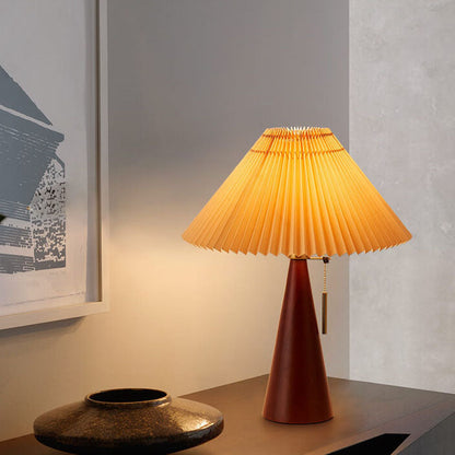 Japandi-Style Minimalist Wooden Pleated Fabric LED Table Lamp 1-Light