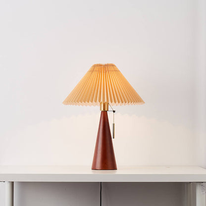 Japandi-Style Minimalist Wooden Pleated Fabric LED Table Lamp 1-Light