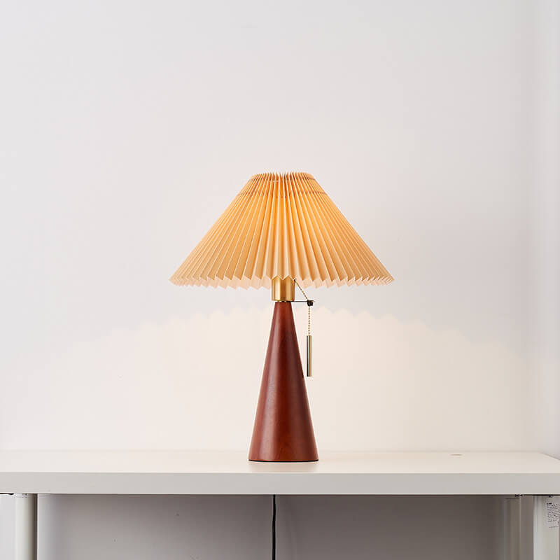 Japandi-Style Minimalist Wooden Pleated Fabric LED Table Lamp 1-Light