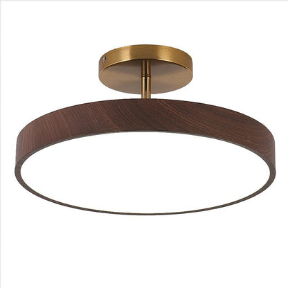 Japandi-Style Wood Round LED Semi-Flush Mount Ceiling Light