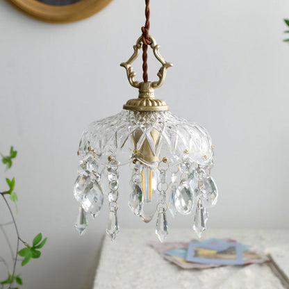 Vintage Copper Crystal Floral Pendant Light | 1-Light
