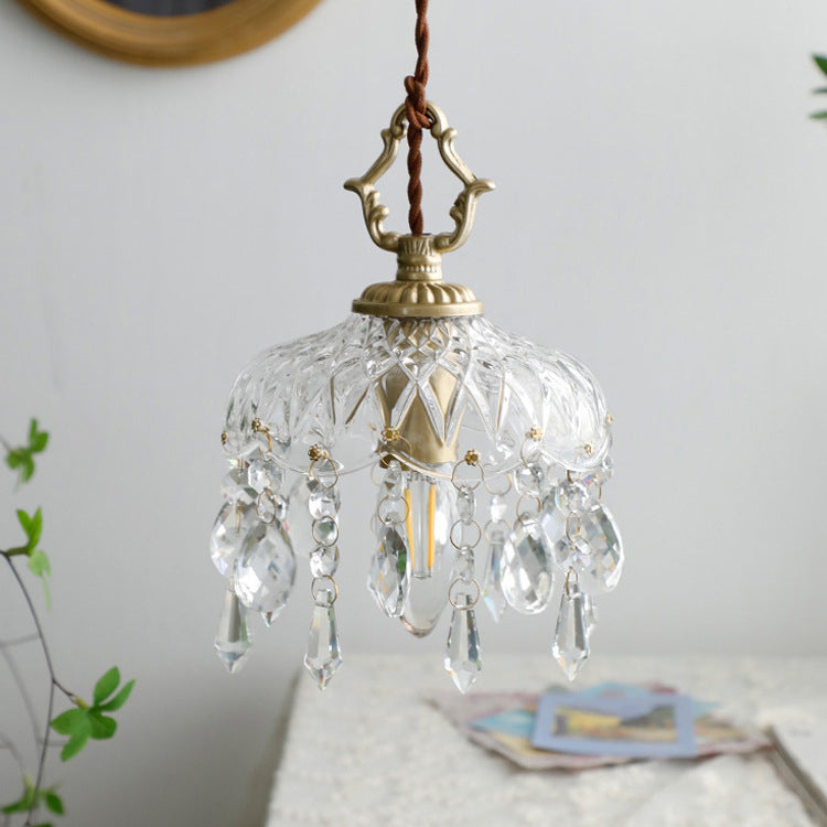 Vintage Copper Crystal Floral Pendant Light | 1-Light