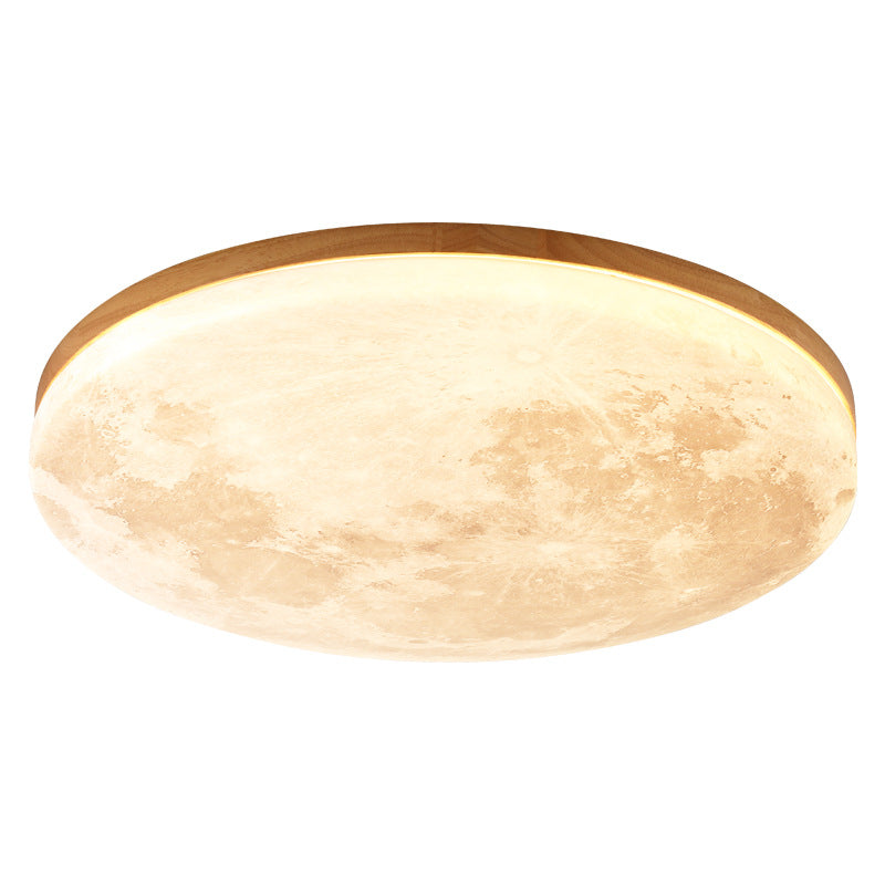 Scandinavian Wood & Pvc Round LED Flush Mount Ceiling Light 1-light