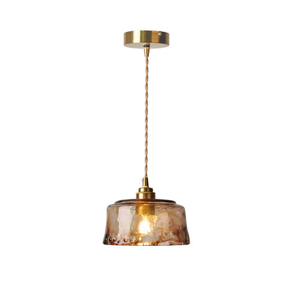 Vintage Amber Round Glass Brass Pendant Light 1-Light