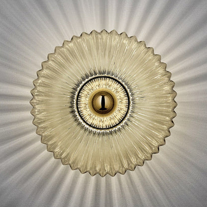Scandinavian Vintage Ribbed Glass Round LED Wall Sconce | 1-Light